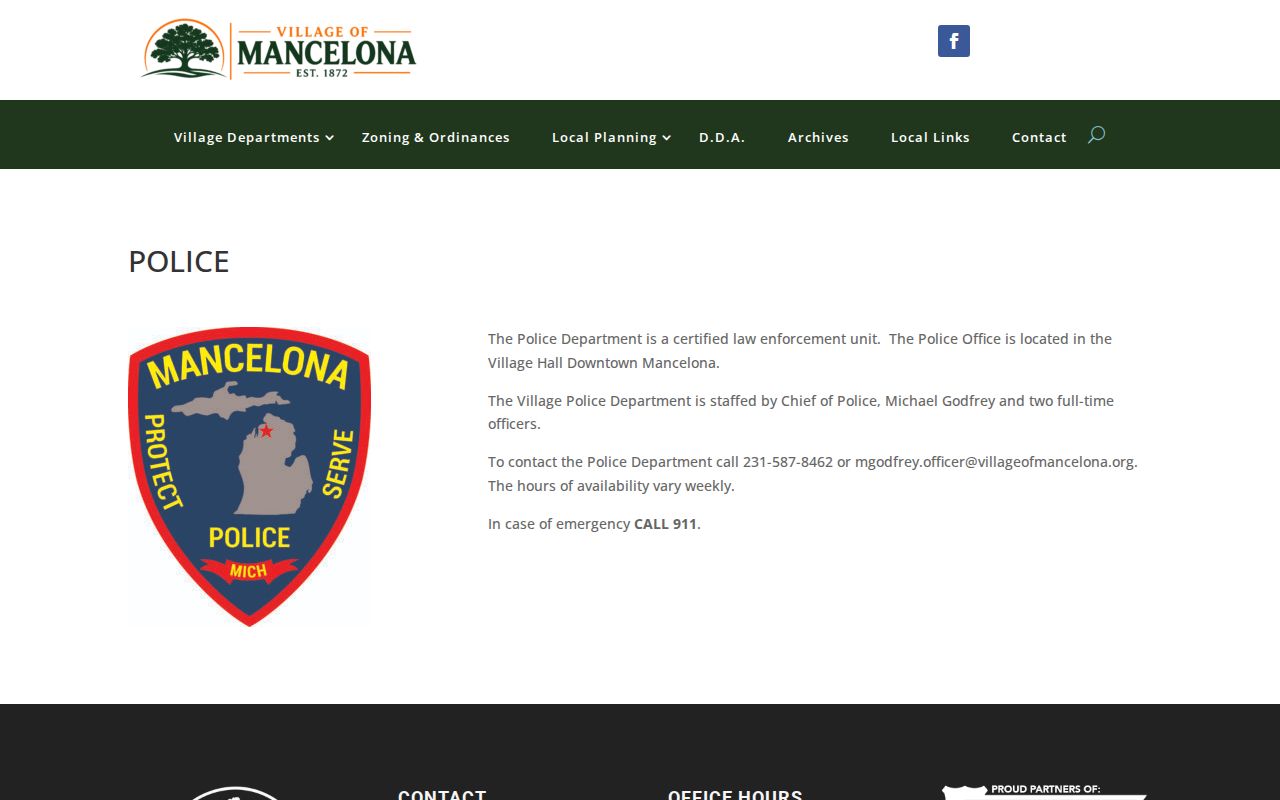 Village of Mancelona Police Department contact page