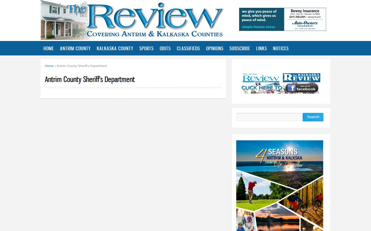 Antrim Review page containing dated Antrim County Sheriff news items