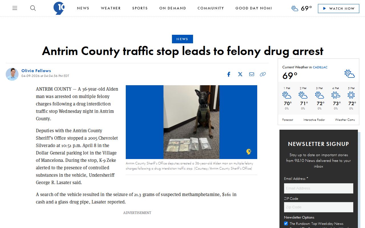 Regional Antrim arrest story with sheriff attribution